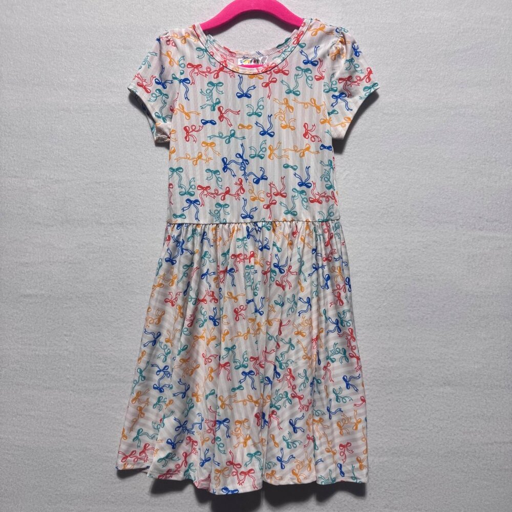 Girls Dress Size 3/4 DotDotSmile Short Sleeves Multi Color Bows New With Tags